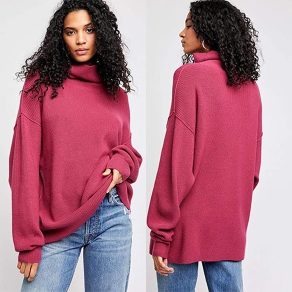 Free People Structured Knit Tunic Turtleneck Pullover Sweater XS Oversized - Picture 1 of 7